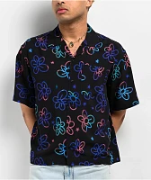 A.LAB Skip Floral Black Short Sleeve Button Up Shirt