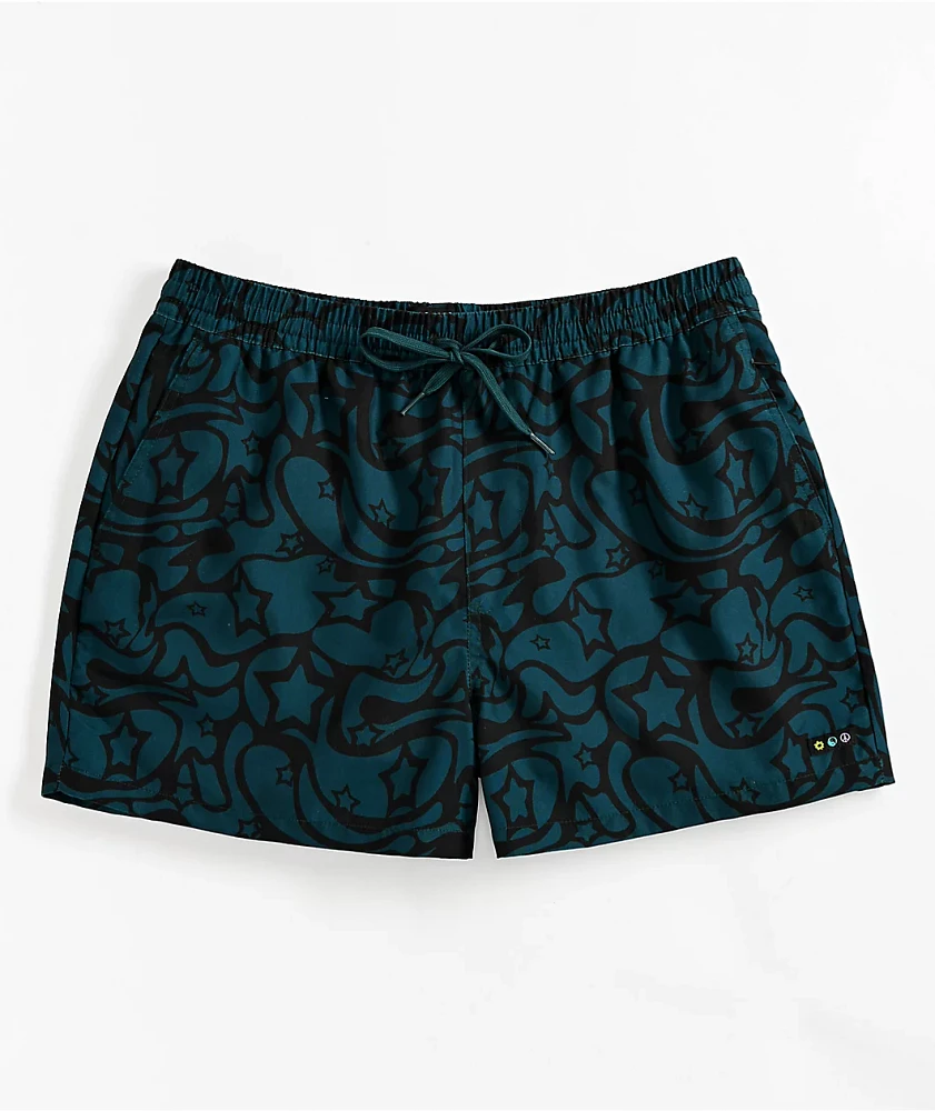 A.LAB Skippy Swirls Teal & Black Board Shorts