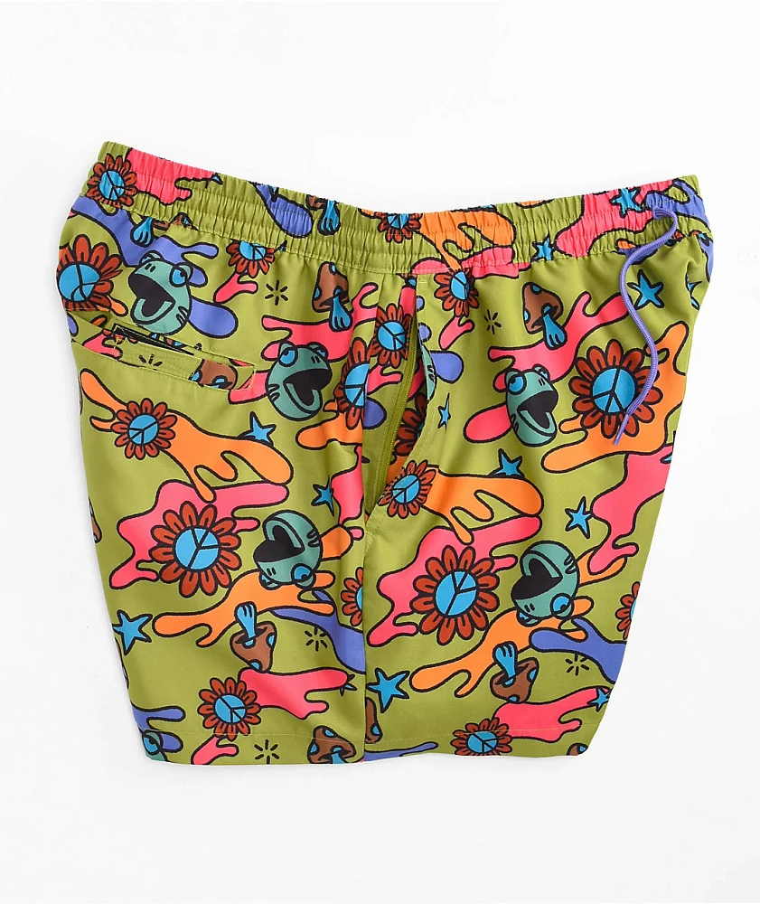 A.LAB Skippy Trippy Green Board Shorts