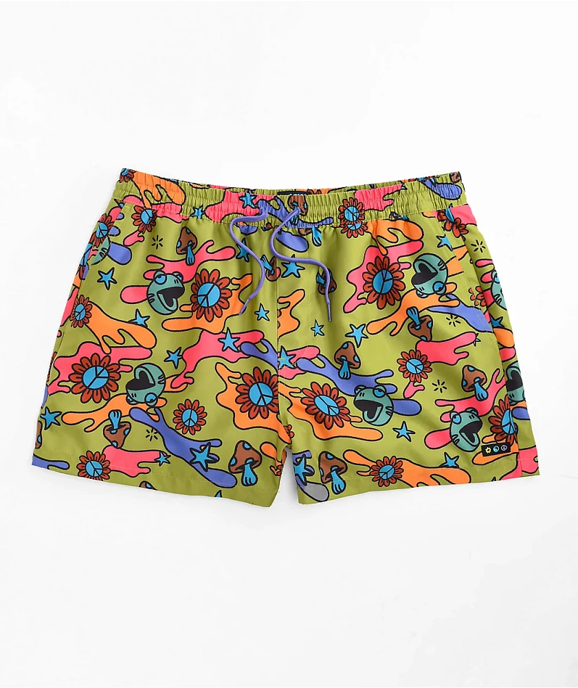 A.LAB Skippy Trippy Green Board Shorts