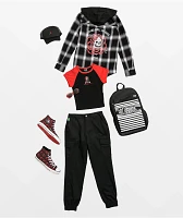 A.LAB Tammie Devil's Advocate Black & Red Raglan Crop T-Shirt