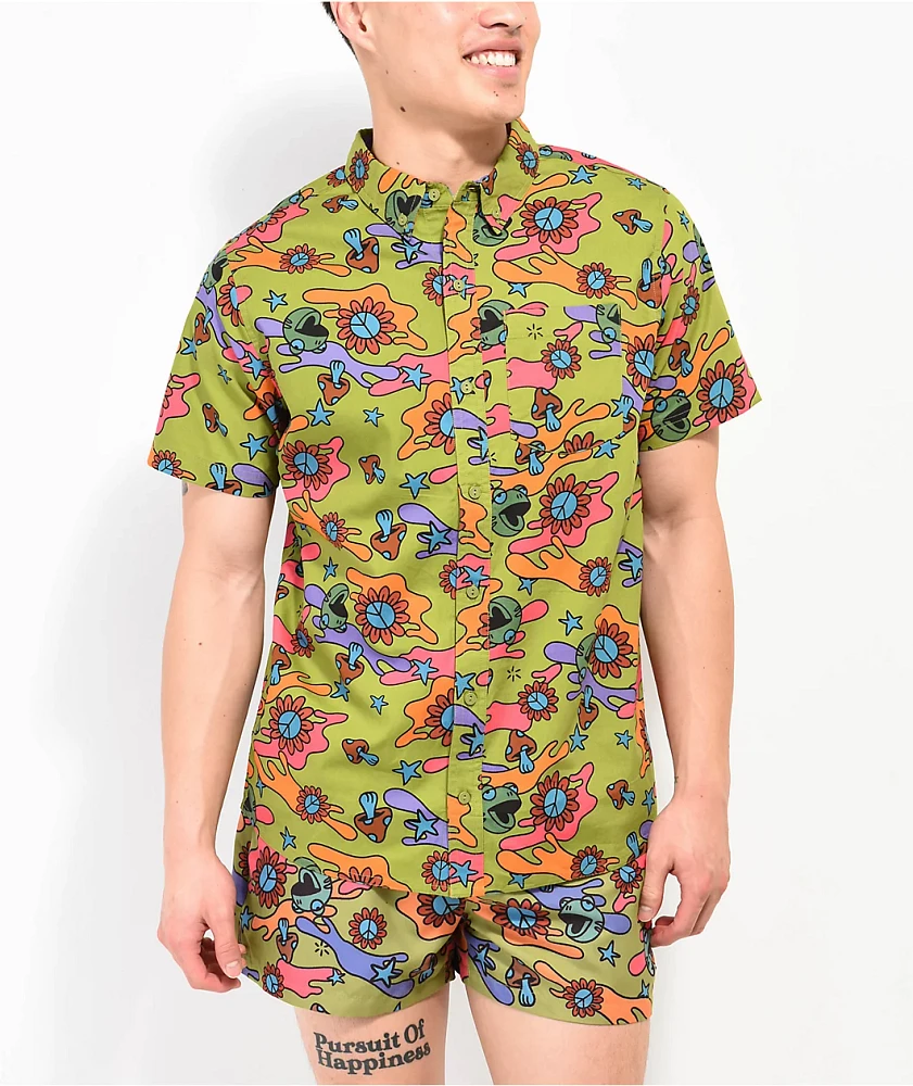 A.LAB Trip Green Short Sleeve Button Up Shirt