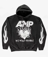 AMP Burning Heart Grey Pigment Dye Hoodie