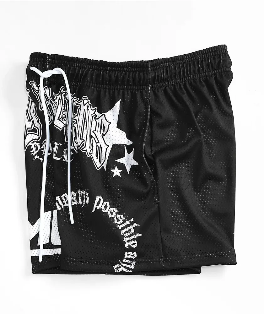 AMP Star Print Black Mesh Shorts