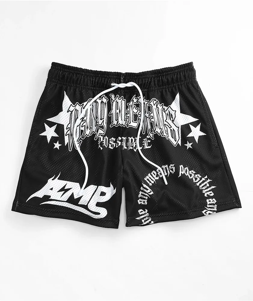 AMP Star Print Black Mesh Shorts