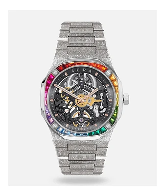 AURA Skeleton 002 Frosted Steel Analog Watch