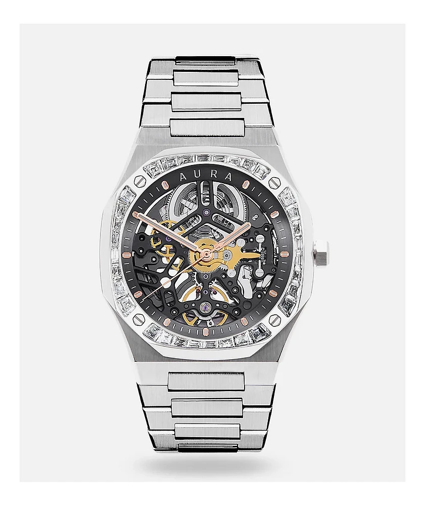 AURA Skeleton 002 Steel & Crystal Analog Watch