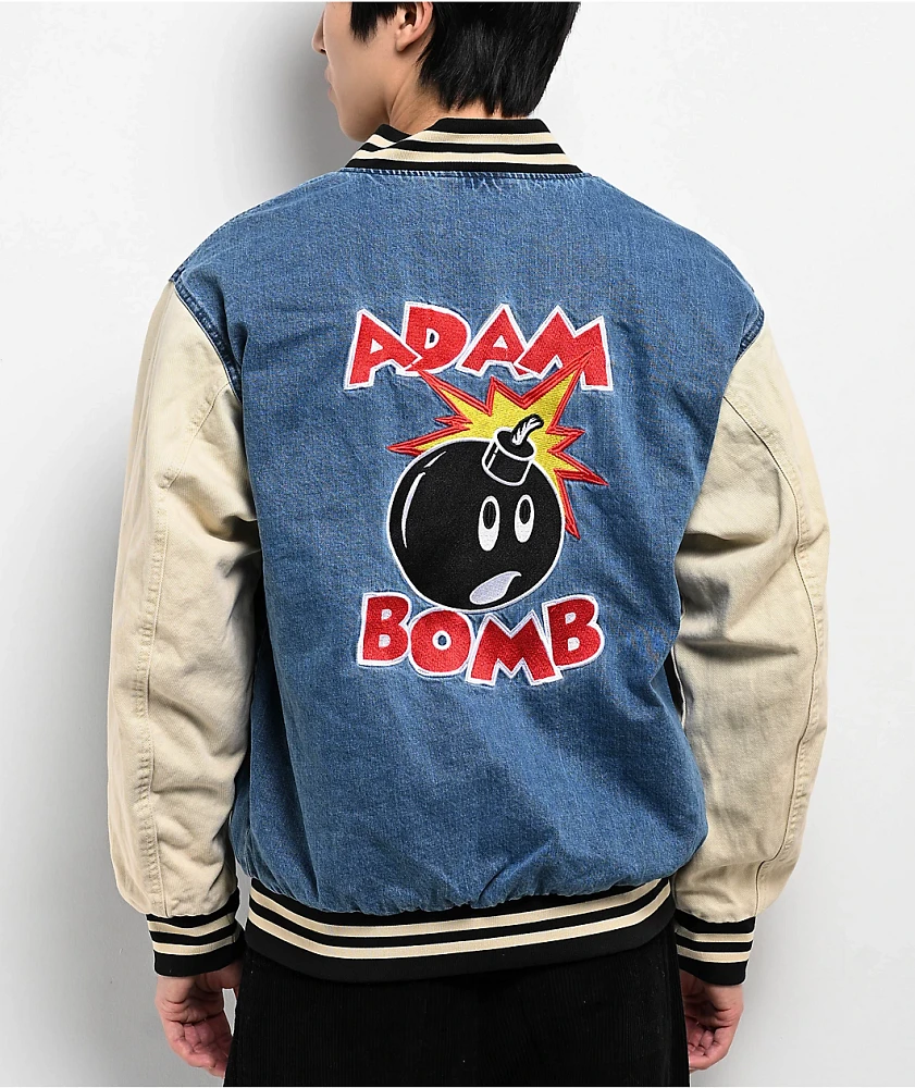 Adam Bomb Not Atom Bomb Blue & Natural Denim Varsity Jacket