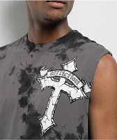 Afflicition Crossed Over Cutoff Black Tie Dye Tank Top