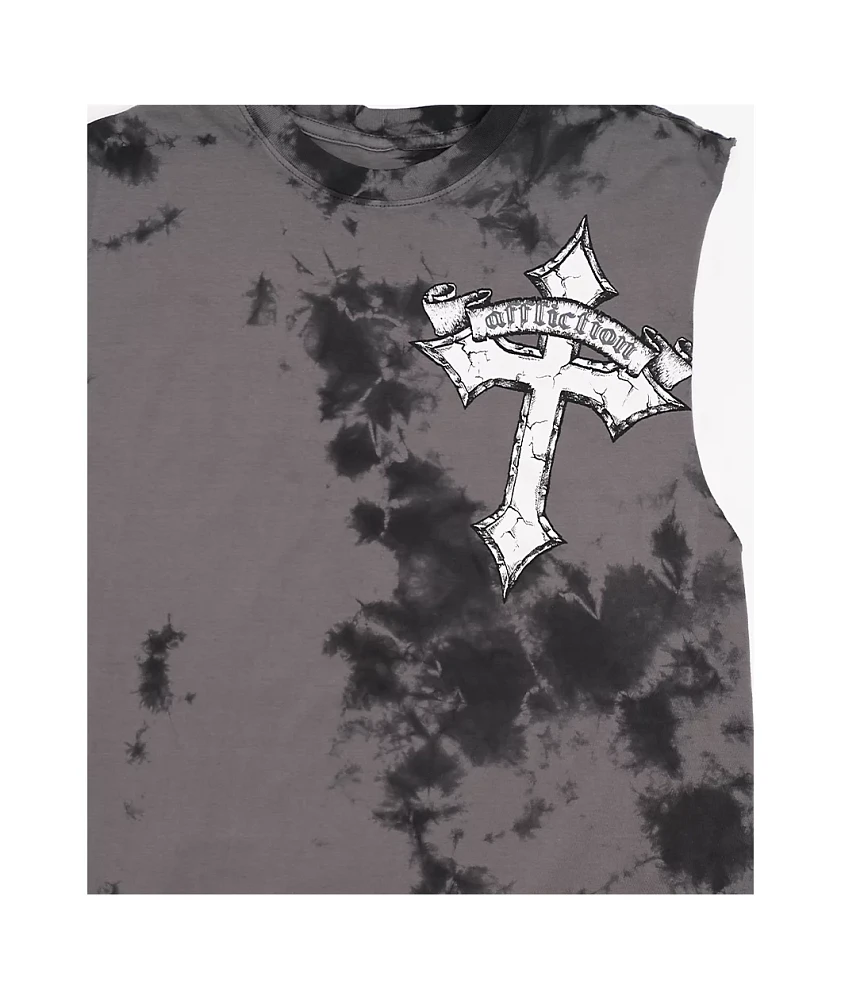 Afflicition Crossed Over Cutoff Black Tie Dye Tank Top