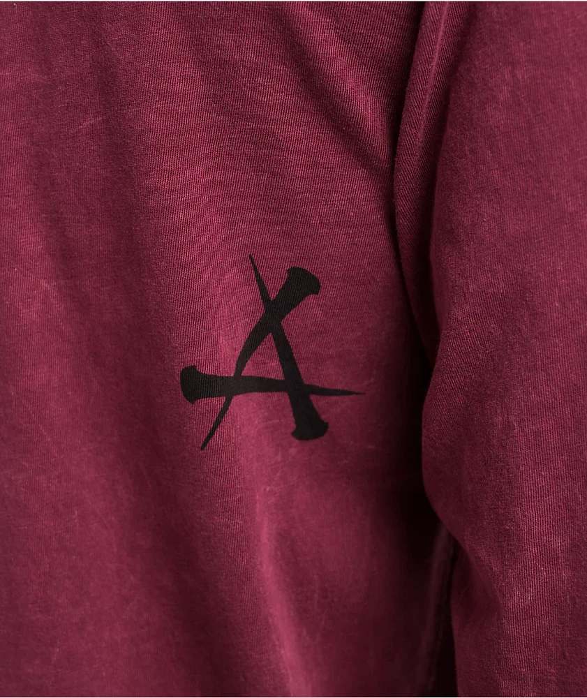 Afflicition Crows Burgundy Lava Wash Long Sleeve T-Shirt