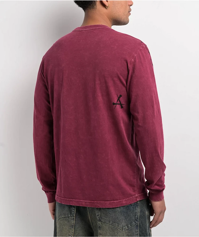 Afflicition Crows Burgundy Lava Wash Long Sleeve T-Shirt
