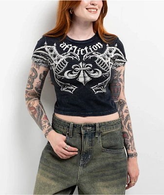 Affliction Aguilas Black Lava Wash Crop T-Shirt