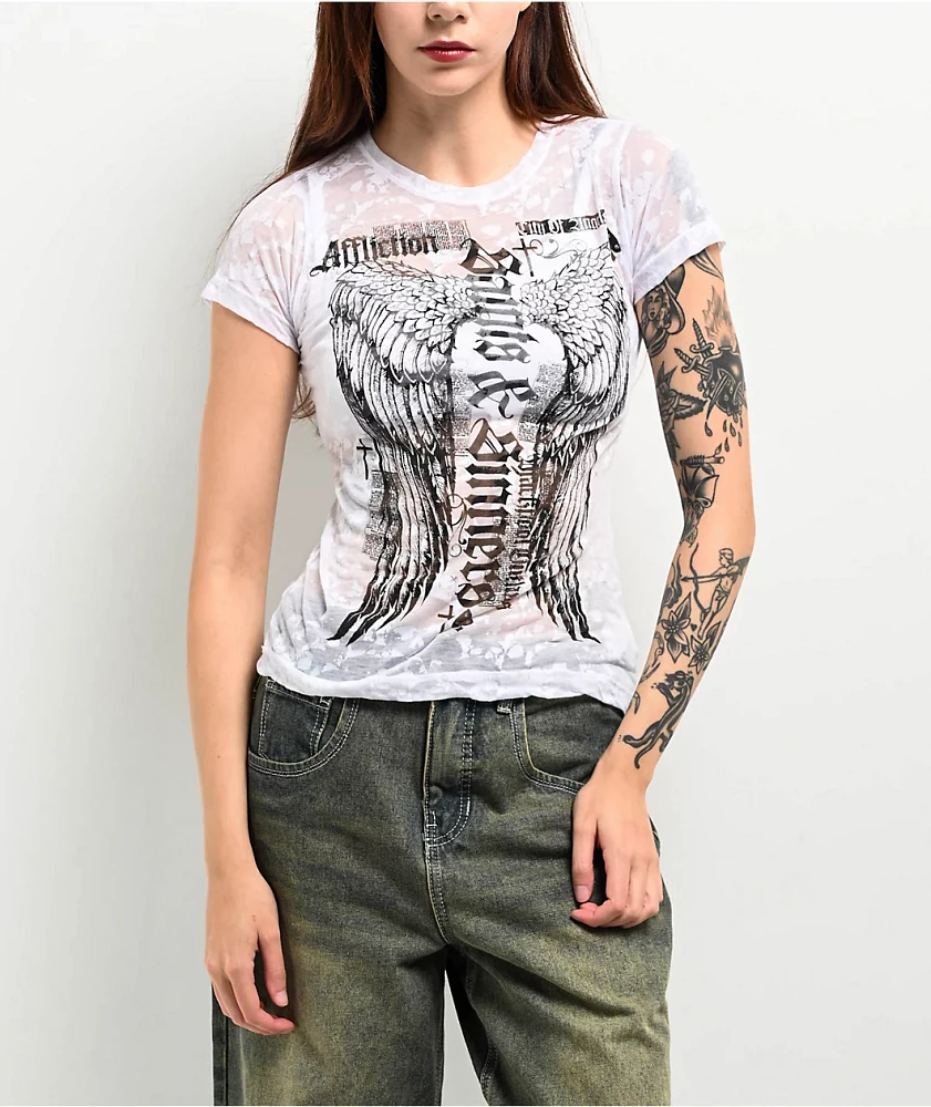 Affliction Angel City Burnout White T-Shirt