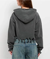 Affliction Angels Distressed Grey Wash Boxy Crop Hoodie