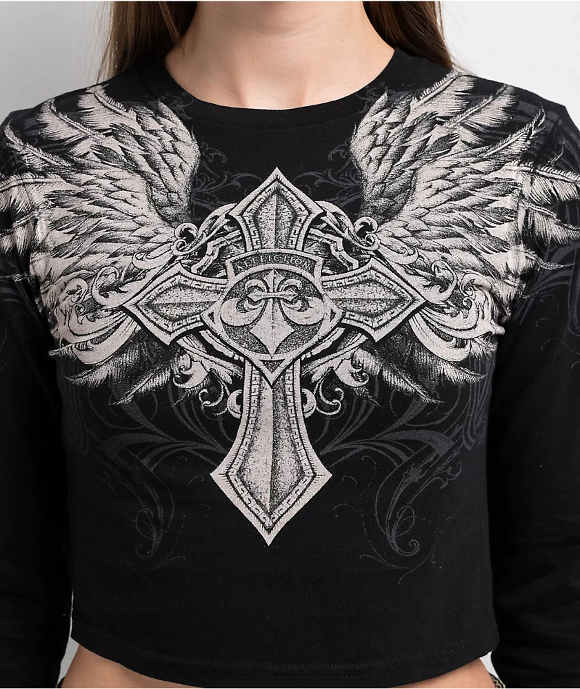 Affliction Ayala Skull Black Long Sleeve Crop T-Shirt