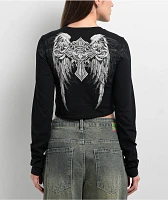 Affliction Ayala Skull Black Long Sleeve Crop T-Shirt