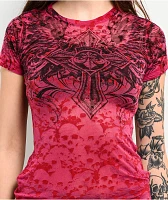 Affliction Ayala Skull Burnout Red T-Shirt