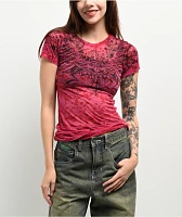 Affliction Ayala Skull Burnout Red T-Shirt