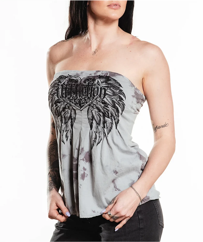 Affliction Betty Jane Grey Flare Tube Top