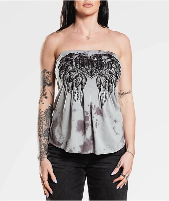 Affliction Betty Jane Grey Flare Tube Top