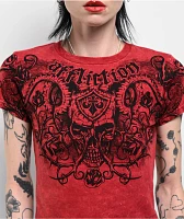 Affliction Bone Collector Dirty Red Lava Wash Crop T-Shirt