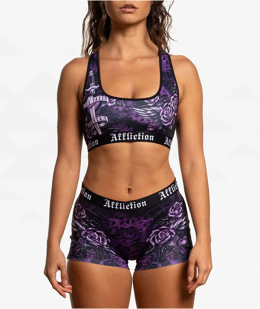 Affliction Carbon Purple Sports Bra