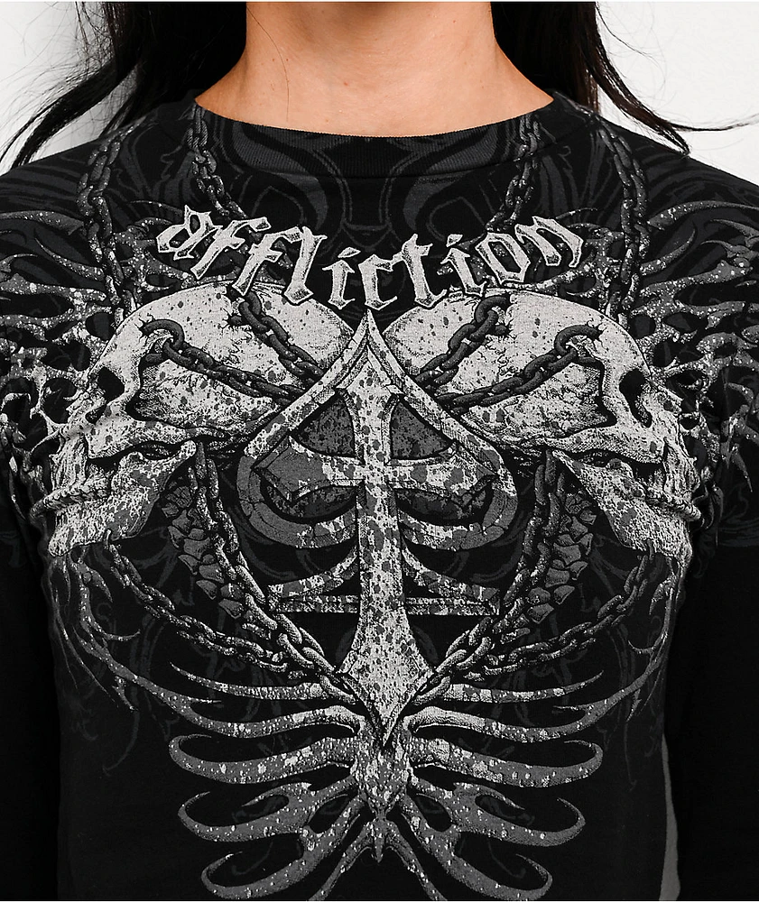 Affliction Charred Martyr Black Long Sleeve Crop T-Shirt