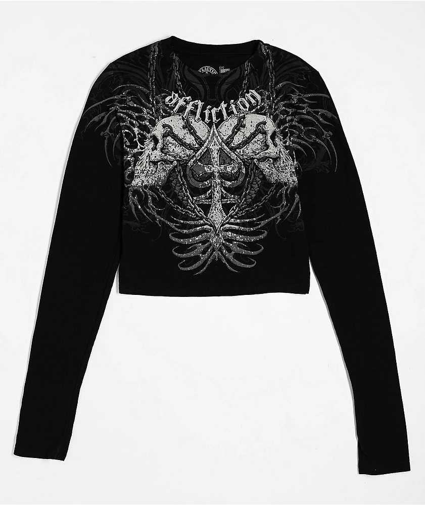 Affliction Charred Martyr Black Long Sleeve Crop T-Shirt