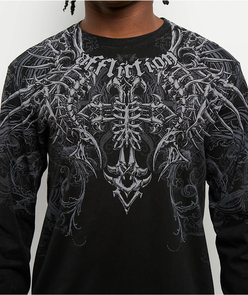 Affliction Cross And Bones Black Long Sleeve T-Shirt