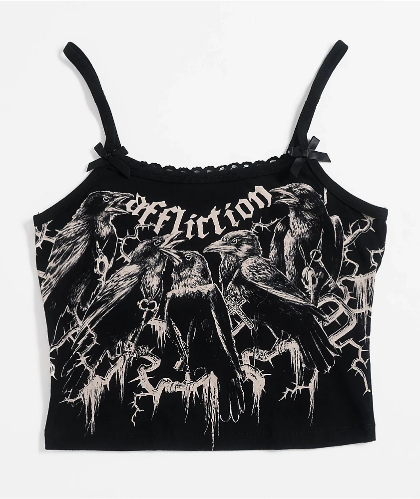 Affliction Crows Black Lace Crop Tank Top