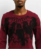 Affliction Crows Burgandy Lava Wash Thermal Long Sleeve T-Shirt