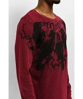 Affliction Crows Burgandy Lava Wash Thermal Long Sleeve T-Shirt