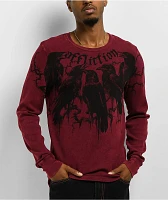 Affliction Crows Burgandy Lava Wash Thermal Long Sleeve T-Shirt