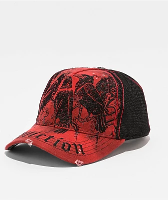 Affliction Crows Dirty Red Potassium Spray & Black Trucker Hat