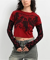 Affliction Crows Red & Black 2fer Long Sleeve Crop T-Shirt