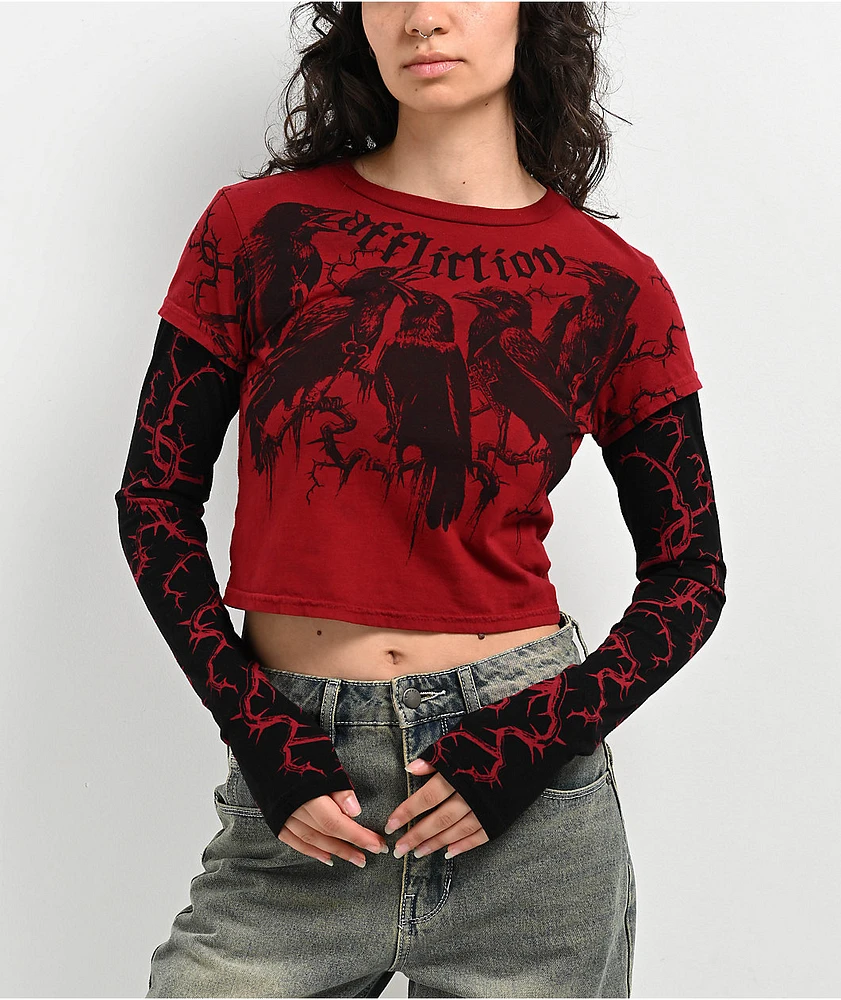 Affliction Crows Red 2fer Crop T-Shirt