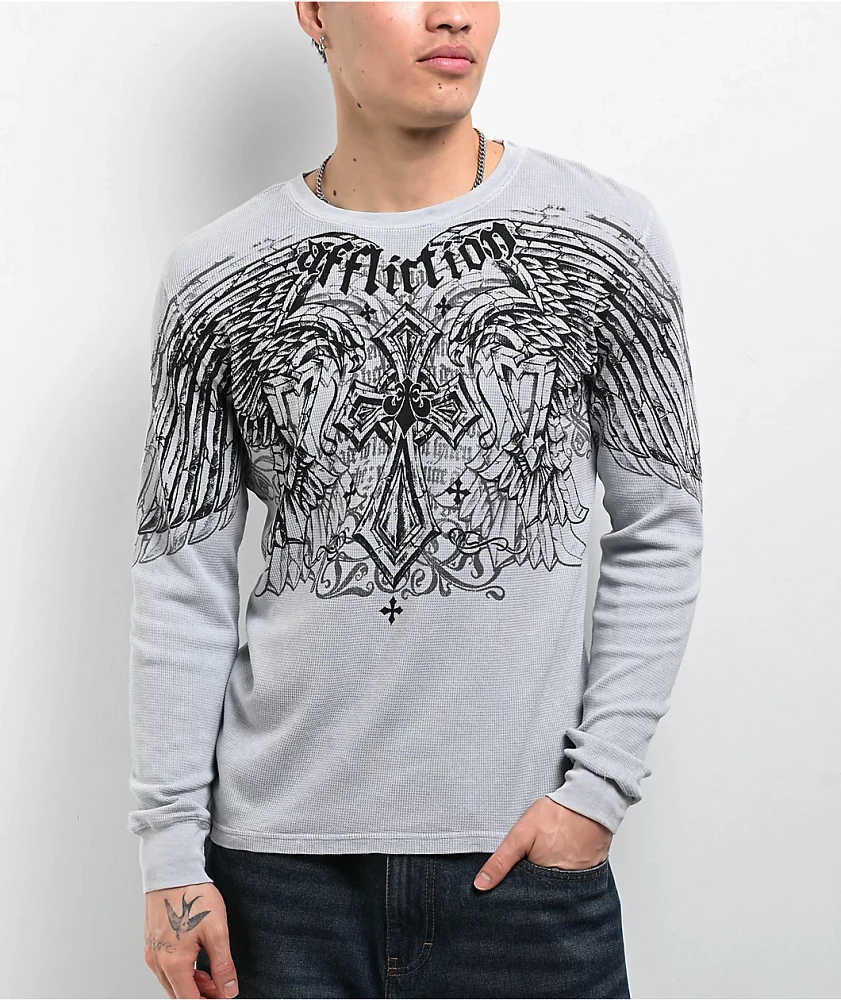 Affliction Dark Attack Silver Lava Wash Thermal Long Sleeve T-Shirt