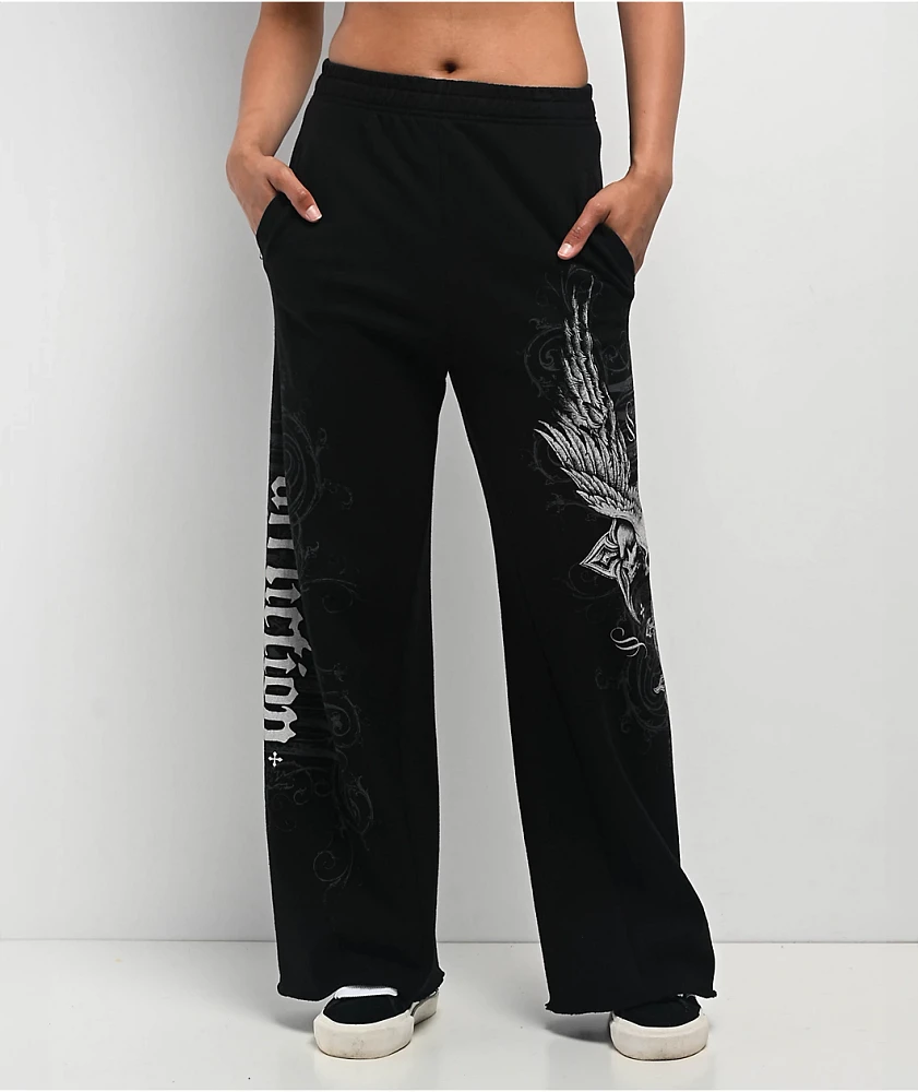Affliction Death Eyes Black Wide Leg Sweatpants