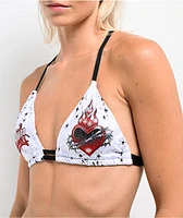 Affliction Devotion Rhinestone White Triangle Bikini Top