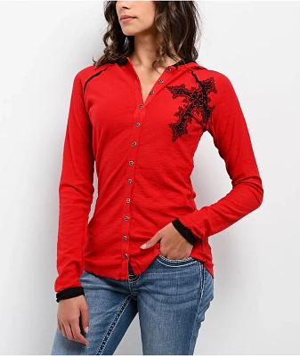 Affliction Elitist Red Wash Button Hoodie