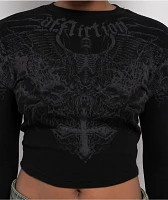 Affliction Ethereal Burial Black Thermal Long Sleeve Crop T-Shirt