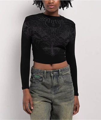 Affliction Ethereal Burial Black Thermal Long Sleeve Crop T-Shirt