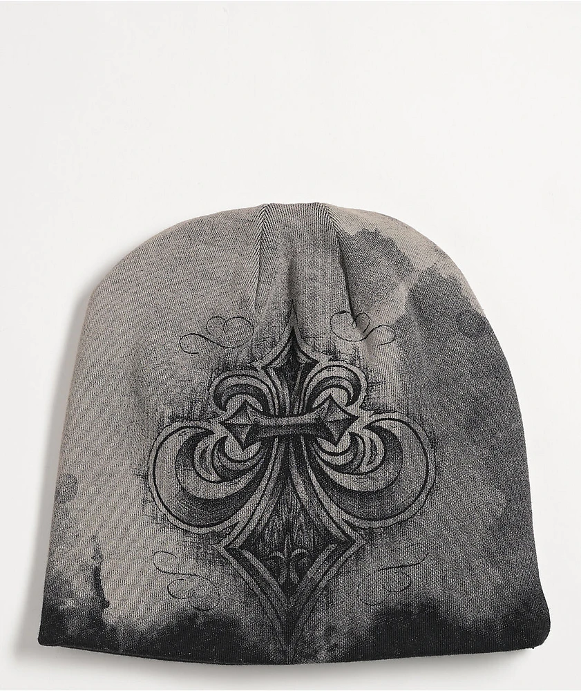 Affliction Fleur-De-Lis Grey Reversible Skully Beanie