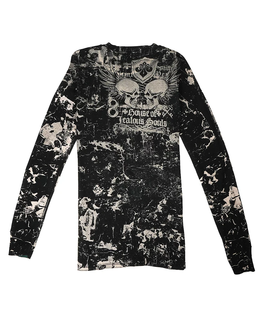 Affliction Garage Of Souls Reversible Black Wash Thermal Long Sleeve T-Shirt