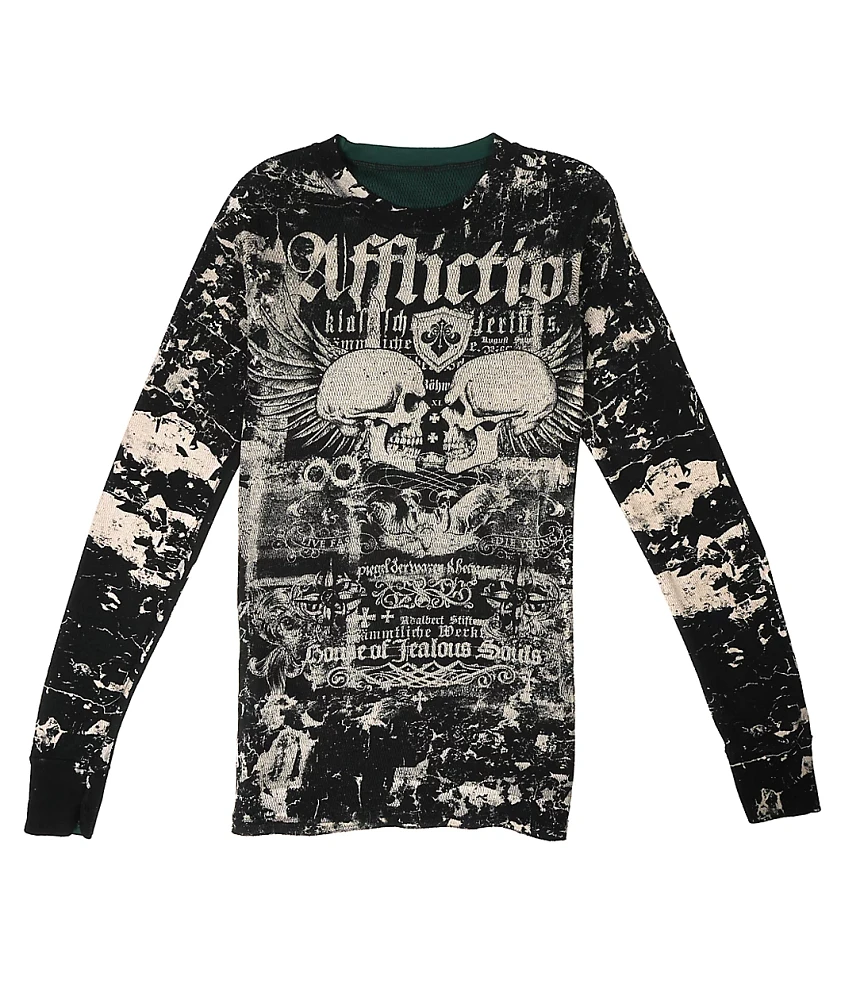 Affliction Garage Of Souls Reversible Black Wash Thermal Long Sleeve T-Shirt