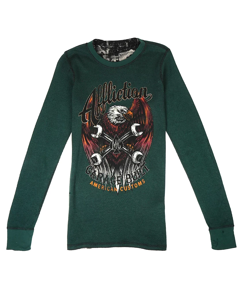 Affliction Garage Of Souls Reversible Black Wash Thermal Long Sleeve T-Shirt