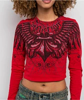 Affliction Ice Blade Red Long Sleeve Crop T-Shirt