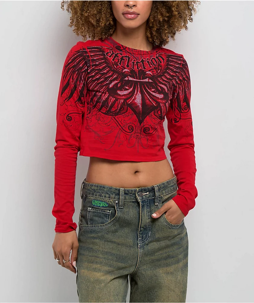 Affliction Ice Blade Red Long Sleeve Crop T-Shirt