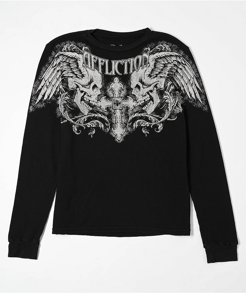 Affliction Kids Winged Up Black Lava Thermal Long Sleeve T-Shirt